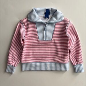 Addison Bay Polished Double Knit Alley Quarter Zip Sweater Nwt Guava Stripe